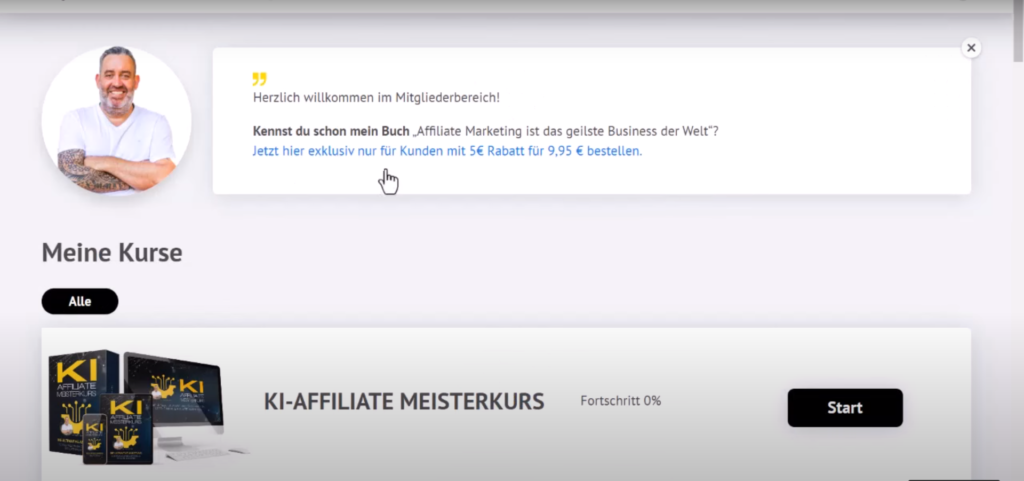 "KI Affiliate Meisterkurs" Dashboard